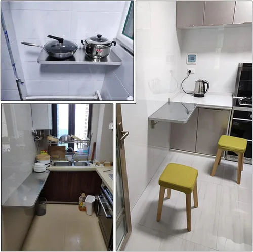 Miniatura 3 de Escritorio plegable de acero inoxidable 304 montado en la pared, mesa de comedor plegable para lavandería, hogar, bar, cocina, comedor, carga máxima