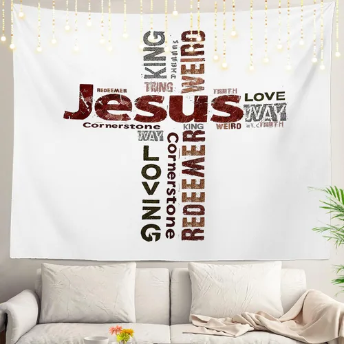 Shrahala Tapiz de pared cristiano con palabras blancas, palabras de Navidad, escuela, Jesús, Biblia, adoración de la Biblia, tapiz grande para