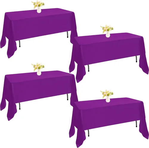 Miniatura 33 de Paquete de 4 manteles rectangulares de poliéster lavables de 60 x 102 pulgadas, color blanco, para mesas de comedor, bodas, bufés, fiestas