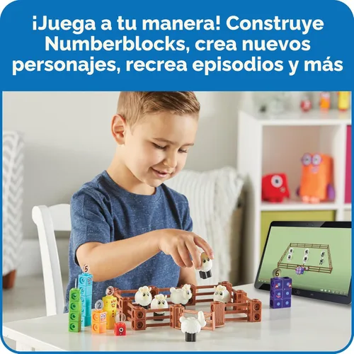 Miniatura 3 de hand2mind Numberblocks Sheep Farm MathLink - Juego de actividades de aprendizaje preescolar, juego de granja, bloques de conteo, juguetes