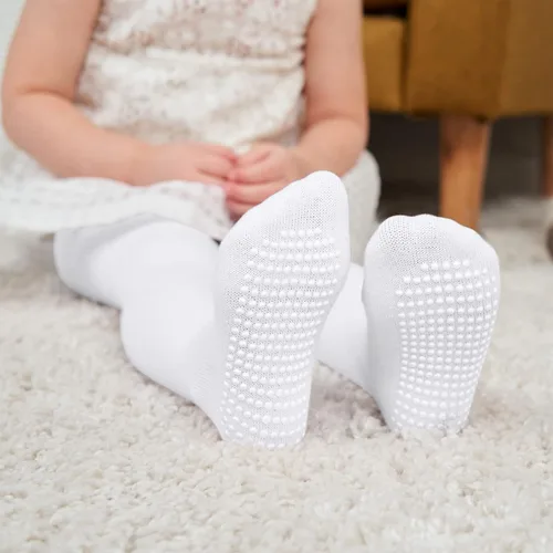 Miniatura 3 de Zando Mallas de algodón para bebés y niñas, acogedoras mallas de agarre antideslizantes para bebés, mallas de punto sólido, medias cálidas