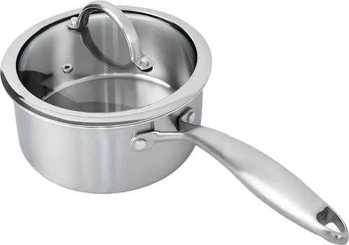 Miniatura 10 de Cacerola de acero inoxidable de 1.5 cuartos de galón con cesta de vapor, construcción de tres capas 18/10, sartén versátil con tapa de vidrio