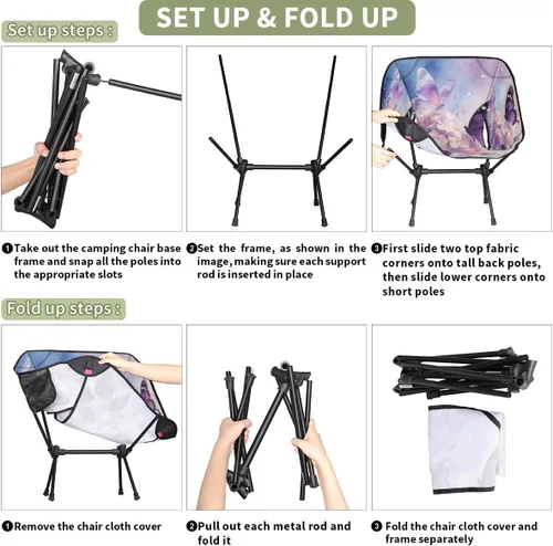 Miniatura 7 de Dreamy Purple Butterfly Flower Camping Chair - Portable Outdoor Folding Chair,Steel Tube X-Shaped Support,Comes with Side Storage Bags,Suitable for