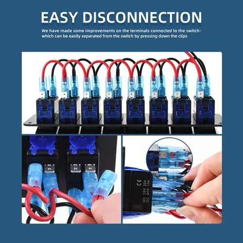 Miniatura 2 de Panel de interruptor basculante de aluminio de 2 vías, impermeable, precableado con retroiluminación azul, interruptor de palanca