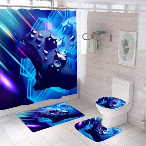 Miniatura 7 de Cortina de ducha con 12 ganchos, moderna decoración de baño para adolescentes, juego de cortina de ducha para tinas, 72 pulgadas de ancho x 72 Negro