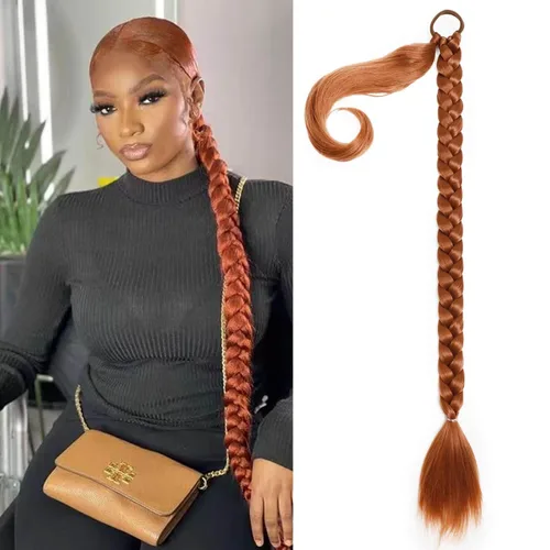 Miniatura 14 de Extensiones de cola de caballo trenzada de 20 pulgadas de largo para mujer, extensiones de cabello lacio envolvente con banda para el cabello, cola