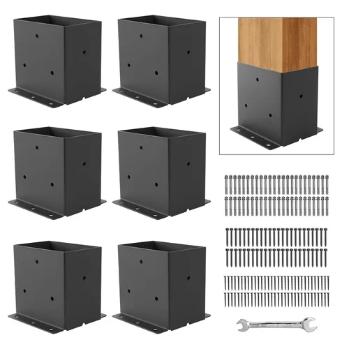 Miniatura 8 de Base para poste 4x4, soportes de poste (Tamaño interno 3.6"x3.6")，anclaje de poste de valla de acero grueso recubierto de polvo negro para poste