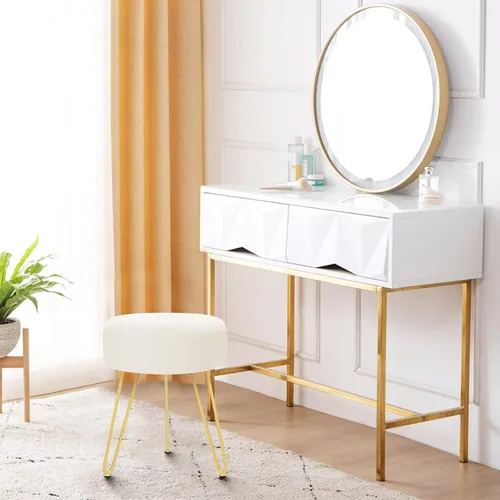 Miniatura 2 de Reposapiés de terciopelo suave y moderno, reposapiés redondo, otomano, con patas de metal dorado y relleno de esponja, reposapiés tapizado, sala