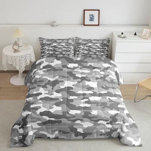 Miniatura 15 de Feelyou Juego de edredón de camuflaje naranja para niños, tamaño individual, juego de ropa de cama de camuflaje estilo militar para niños y niñas