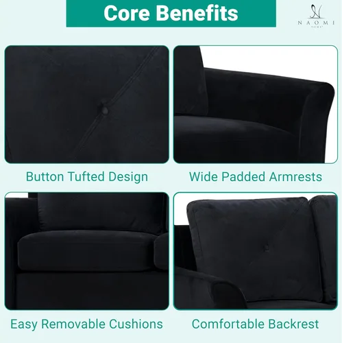 Miniatura 5 de Naomi Home Raelynn - Sofá copetudo con botones, sofá moderno negro asequible – Sofá de microfibra para espacios pequeños Cama para Sala Modernos