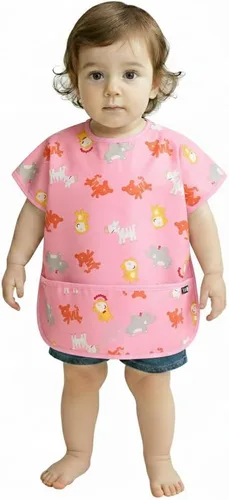 Miniatura 32 de Plie Short Sleeve Waterproof Bib for Toddlers – Easy Clean Feeding Apron for Mealtime, Daycare, Self-Feeding, Lightweight