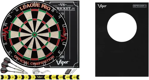 Viper League Pro - Juego inicial de diana de dardos de cerdas reglamentaria con puntas de acero con diana sin grapas, alambre de araña radial, sisal