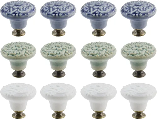 Miniatura 14 de Geesatis 4 pomos de cerámica para gabinetes de cocina, pomos redondos vintage de un solo agujero para cajones y armarios, con tornillos de montaje