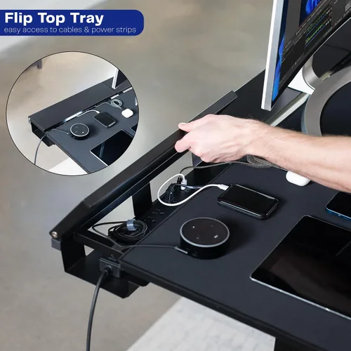 Miniatura 5 de VIVO Mesa universal de 60 x 30 pulgadas con bandejas de cables ocultas integradas para estándares y marcos de escritorio para sentarse a estar