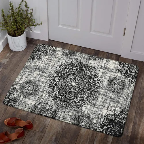 Lahome Alfombra lavable de medallón vintage, de 2 x 3 pies, color negro, pequeña, envejecida, antideslizante, para puerta, entrada, dormitorio, sala