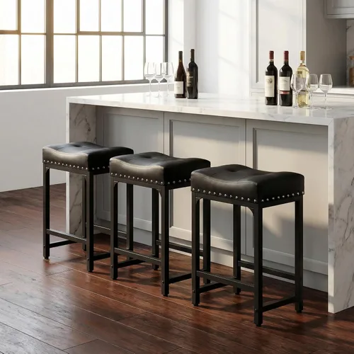 Miniatura 2 de Juego de 2 taburetes de bar de altura de mostrador para isla de cocina, taburetes de bar negros de 24 pulgadas, taburetes de bar sin espalda