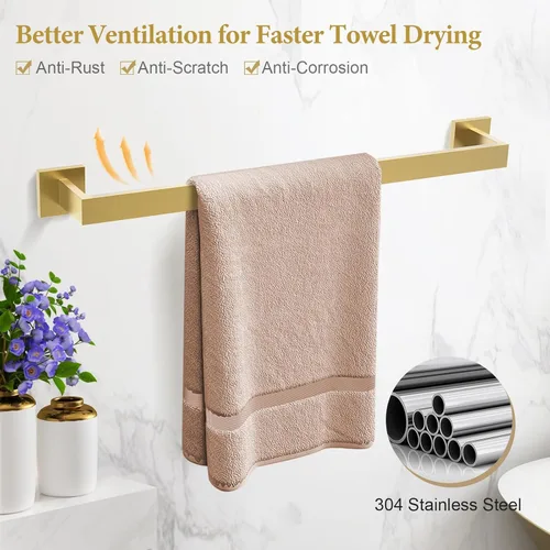 Miniatura 2 de TURS Juego de 4 toallas de baño de oro cepillado, juego de 4 toallas de baño de acero inoxidable de 24 pulgadas, juego de toallero para baño montado