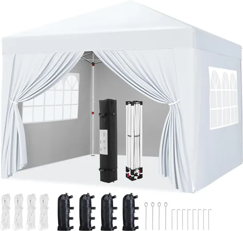 Miniatura 10 de Yaheetech Toldo desplegable de 10 x 10 pies con 4 paredes laterales extraíbles, tienda instantánea cerrada portátil, tienda de campaña impermeable