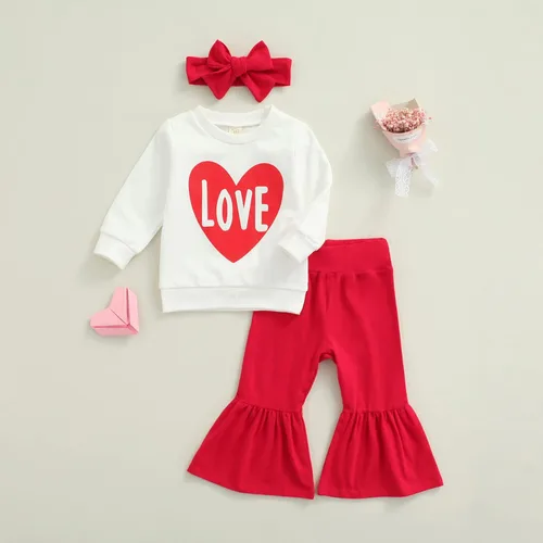 Miniatura 126 de Conjunto de sudadera con cuello redondo y estampado de pastel de calabaza para niña, camiseta y pantalones acampanados