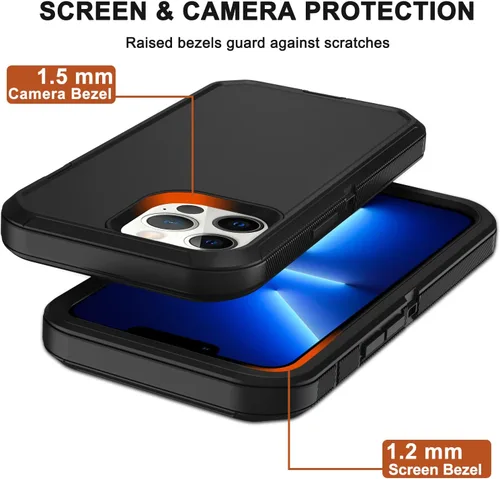 Miniatura 5 de Funda para iPhone 13 Pro Max con funda de clip para cinturón, 2 protectores de pantalla, protección contra caídas de grado militar, cuerpo completo