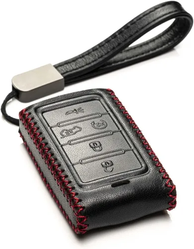 Miniatura 10 de Vitodeco Funda de cuero genuino para llavero inteligente compatible con Jeep Wagoneer, Grand Wagoneer, Grand Cherokee 2022-2025 (5 botones, negro)