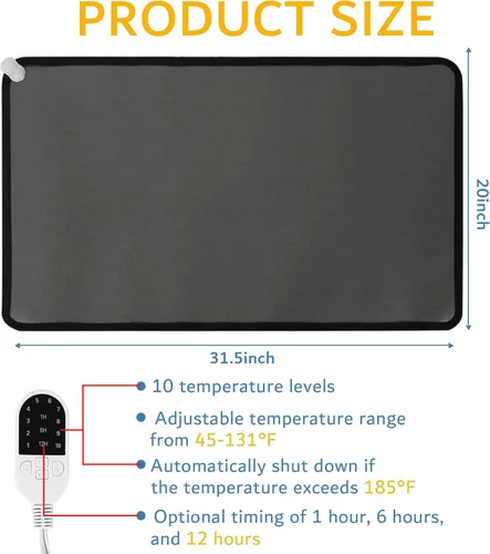 Miniatura 3 de QOUBAI Alfombra Calefactora de Suelo de PVC de 110V Calentador para Calentador de Pies Debajo del Escritorio 31.5 x 20 Pulgadas Almohadilla Marrón