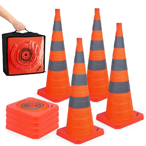 Miniatura 24 de BATTIFE [Paquete de 2] Conos de seguridad de tráfico plegables de 36 pulgadas, conos naranjas, conos emergentes multiusos con collar reflectante