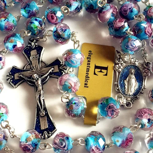 Miniatura 2 de elegantmedical Hecho a mano Bule Veluriyam Beads Rosario Collar Crucifijo Cruz Regalo Católico, Vidrio