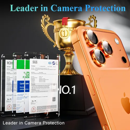 Miniatura 2 de YWXTW Protector de lente de cámara para iPhone 17 Pro/iPhone 17 Pro Max, [bandeja de instalación de 1 paso] Protector de pantalla de vidrio Naranja