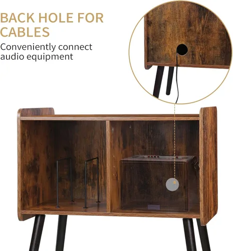 Miniatura 6 de Possile - Soporte para tocadiscos con almacenamiento para discos de vinilo, mesa para tocadiscos de mediados de siglo para sala de estar, dormitorio