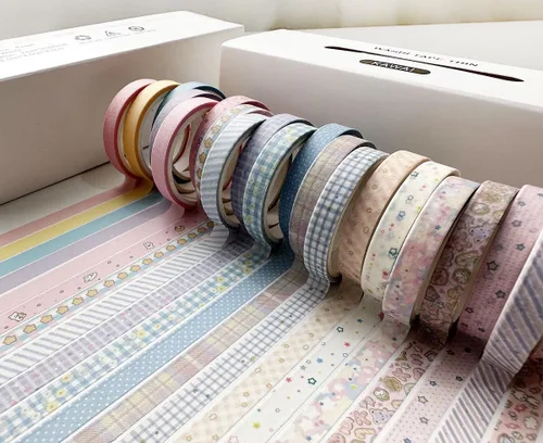 Miniatura 6 de Juego de 20 rollos de cinta washi vintage, diseño retro delgado, con patrones antiguos, cintas de enmascarar para artes, manualidades, diarios