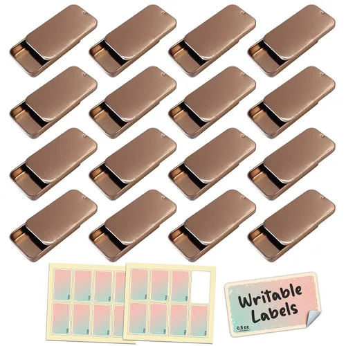 Miniatura 9 de Recipientes de lata deslizantes para bálsamo labial, perfume sólido (0.5 onzas, paquete de 16 unidades, con etiquetas) – Pequeñas cajas vacías