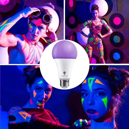 Miniatura 2 de Bluex Bombillas 6 Pack A21 LED Luz Negra, 16 W (equivalente a 120 W) E26 Luz Negra Nivel 385-400nm, Pintura Corporal, Luz LED de Fiesta que Brilla