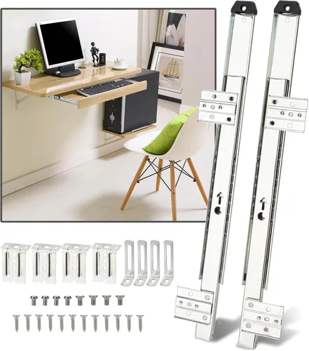 Miniatura 8 de Diapositiva para teclado de 14 pulgadas, resistente con rodamientos de bolas, bandeja de computadora debajo de los rieles del escritorio, gabinete