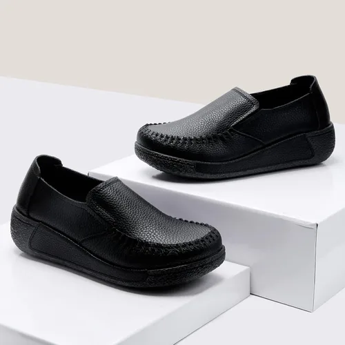 Miniatura 6 de UZB Mocasines de cuero sin cordones para mujer, cómodos zapatos de plataforma casuales