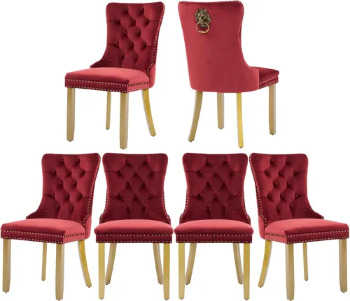 Miniatura 85 de Juego de 2 sillas de comedor de terciopelo, silla de comedor tapizada de alta gama con tirador de anillo en la espalda, adorno de clavos y patas