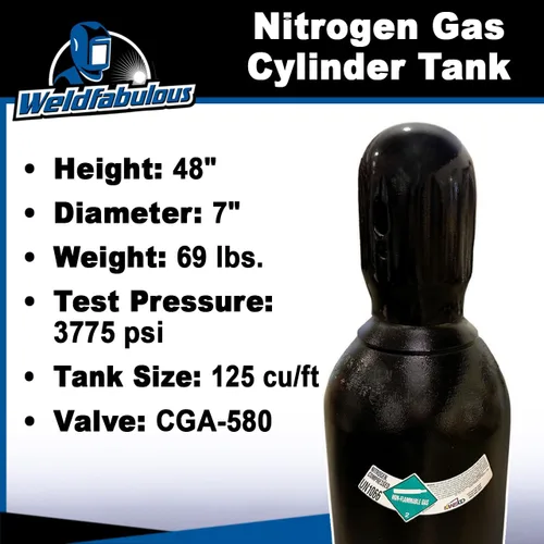 Miniatura 3 de Weldfabulous Tanque de cilindro de gas nitrógeno de 125 cu/ft - COMPLETO