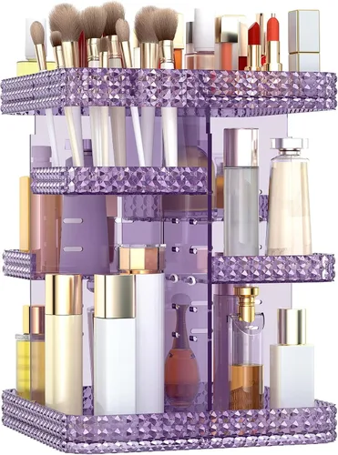 Miniatura 10 de Organizador de maquillaje giratorio, vitrina de cosméticos de gran capacidad, organizador acrílico para el cuidado de la piel con soporte