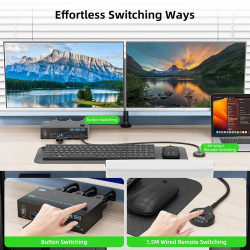 Miniatura 7 de Conmutador KVM 2 Monitores 2 Computadoras 8K Displayport 1.4 y HDMI 2.1 Monitor dual USB 3.0 2 IN 2 Out KVM Switch para 2 PC Compartir 2 Pantallas