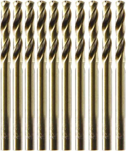 MAXTOOL 10 brocas para máquina de tornillo idéntico HSS M42 de cobalto, 11/64 pulgadas, 10 unidades, vástago recto dorado, broca corta;