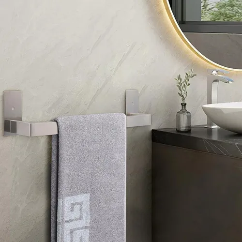 Miniatura 7 de NearMoon - Toallero de barra autoadhesivo para baño de acero inoxidable, estante de pared cuadrado para colgar toallas, estilo contemporáneo, Níquel