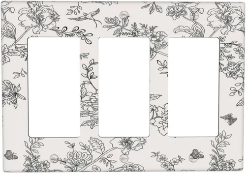 Miniatura 108 de Cubierta decorativa para interruptor de luz, diseño de pájaros y flores florales en blanco y negro, 2 bandas, cubierta decorativa para pared, placa