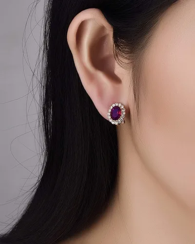Miniatura 19 de Yoursfs Austria - Aretes de clip de cristal para mujer, chapados en oro de 18 quilates, joyería de moda con halo de circonita cúbica, aretes sin