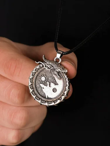 Miniatura 5 de HAQUIL Collar vikingo, colgante nórdico Skoll Hati Wolf Sun Moon Ragnarok, regalo de joyería vikingo