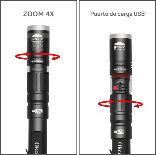Miniatura 2 de okcomuy Linterna de Lápiz Recargable IP67 Impermeable con Clip de Bolsillo 4-Zoomable, Linterna de Bolsillo Perfecta para Inspección, Trabajo