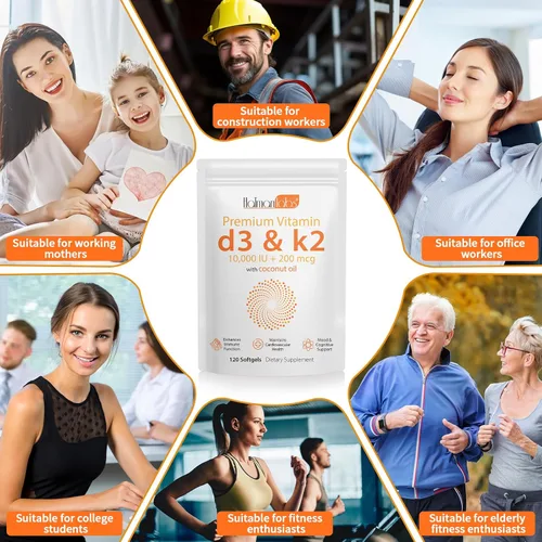 Miniatura 9 de 2 Bolsas de Suplemento de Vitamina D3 K2 en Cápsulas Blandas, Cápsulas Blandas de Vitamina D3 K2 con 10000 UI Apoyan la Salud del Sistema Inmune