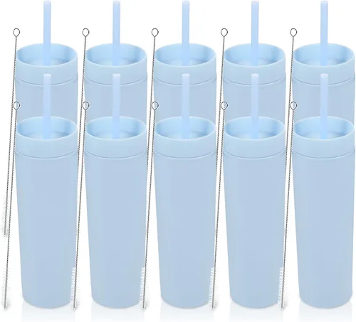 Miniatura 16 de Volhoply Vaso delgado de plástico de 16 onzas con tapa y pajita, paquete de 4 unidades, vasos aislados de doble pared de acrílico mate, sin BPA