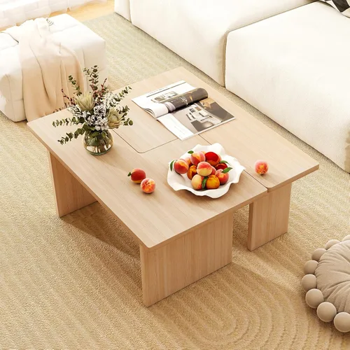 Miniatura 7 de Giantex Juego de 2 mesas de centro en forma de L, mesa central modular anidable con acabado de grano, mesas modernas de sala de estar de mediados
