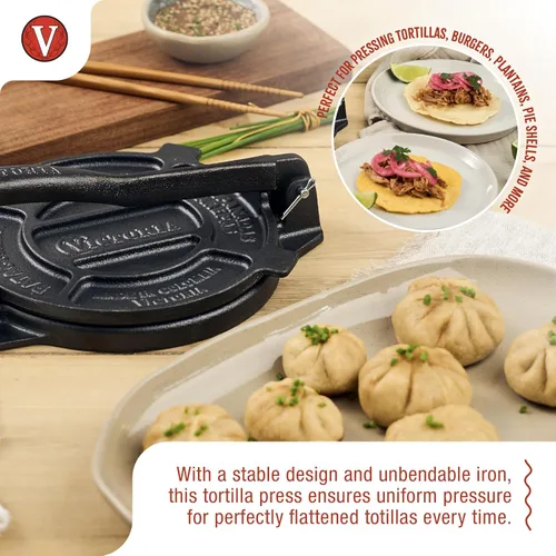 Miniatura 3 de Victoria Prensa de tortilla de hierro fundido, máquina de tortilla y roti, fabricada en Colombia, 6.5 pulgadas