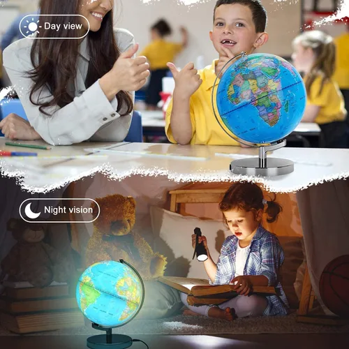 Miniatura 4 de Globo Terráqueo Iluminado AR para Niños - Mapa Colorido Reescribible de Fácil Lectura y Alta Claridad, Juguete Educativo Interactivo STEM, Lámpara